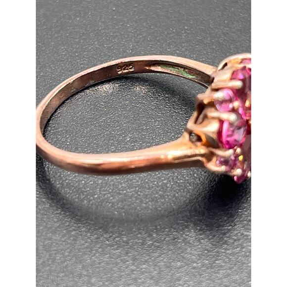 Vermeil Rose Gold Sterling Silver Pink Topaz Red Ruby Cluster Flower Ring Sz 9.5 - Picture 7 of 8